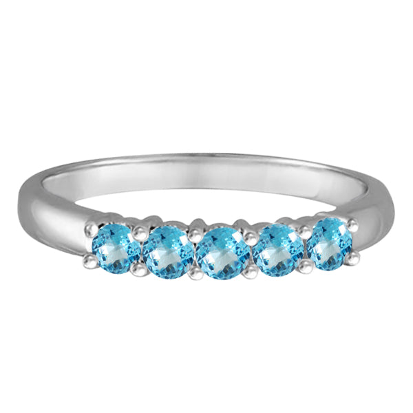 Five Stone Blue Topaz Ring 14k White Gold (0.79ctw)