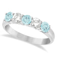 Five Stone Diamond and Aquamarine Ring 14k White Gold (1.36ctw)
