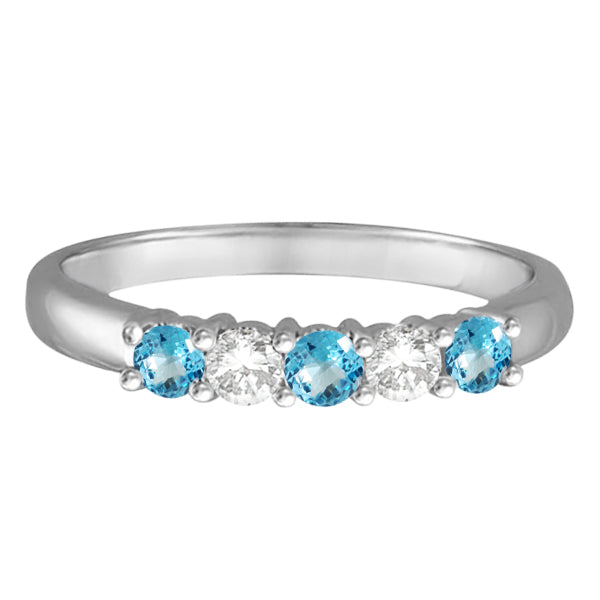 Five Stone Diamond and Blue Topaz Ring 14k White Gold (0.67ctw)