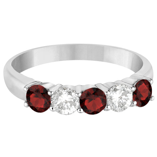 Five Stone Diamond and Garnet Ring 14k White Gold (1.36ctw)