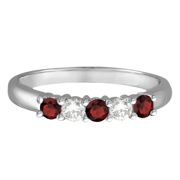 Five Stone Diamond and Garnet Ring 14k White Gold (0.67ctw)