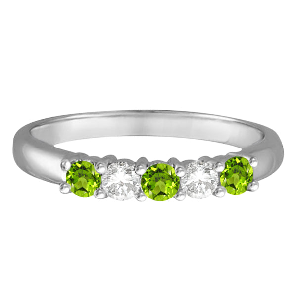Five Stone Diamond and Peridot Ring 14k White Gold (0.67ctw)