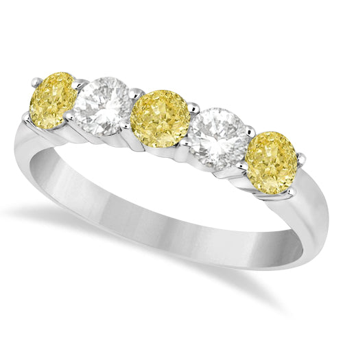 Five Stone White & Fancy Yellow Diamond Ring 14k White Gold (1.00ctw)