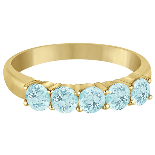 Five Stone Aquamarine Ring 14k Yellow Gold (1.60ctw)