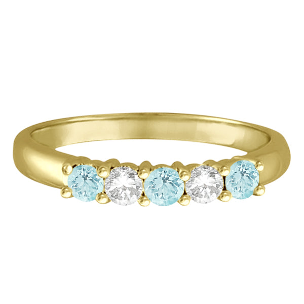 Five Stone Diamond and Aquamarine Ring 14k Yellow Gold (0.67ctw)