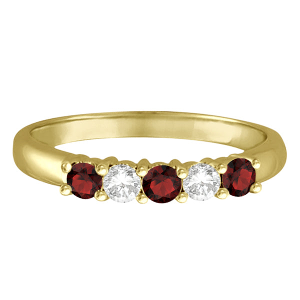 Five Stone Diamond and Garnet Ring 14k Yellow Gold (0.67ctw)