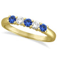 Five Stone Blue Sapphire & Diamond Ring 14k Yellow Gold (0.50ctw)