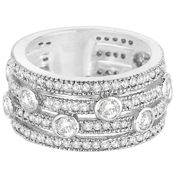 Vintage Bezel & Pave-Set Diamond Ring Band 14k White Gold (1.85ct)