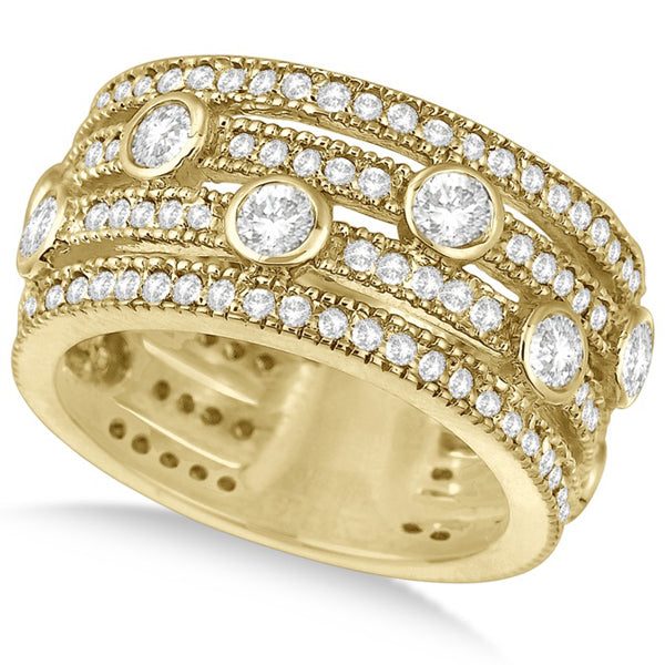 Vintage Bezel & Pave-Set Diamond Ring Band 14k Yellow Gold (1.85ct)