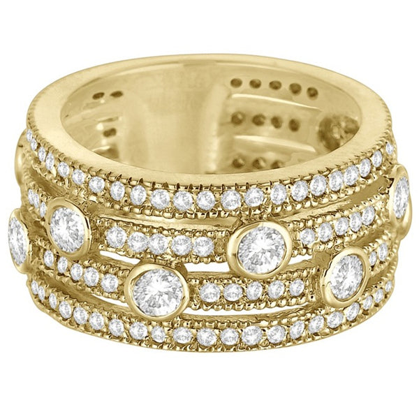 Vintage Bezel & Pave-Set Diamond Ring Band 14k Yellow Gold (1.85ct)