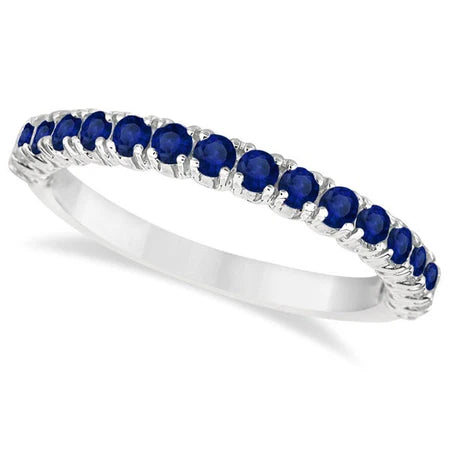 Half-Eternity Pave-Set Lab Blue Sapphire Stacking Ring Palladium (0.95ct)