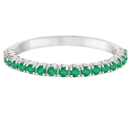 Half-Eternity Pave-set Thin Lab Emerald Stacking Ring Palladium (0.65ct)
