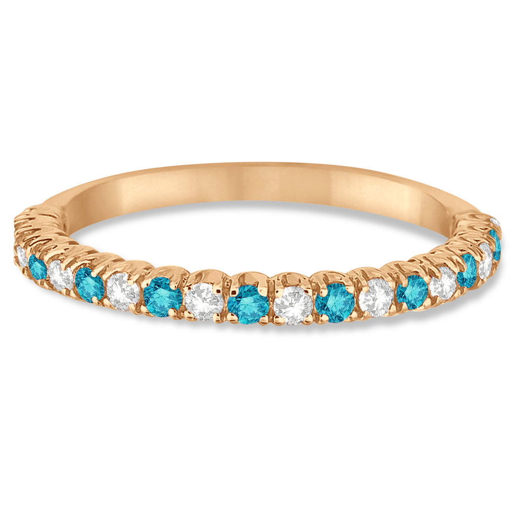 Blue & White Diamond Wedding Band Anniversary Ring in 14k Rose Gold (0.50ct)