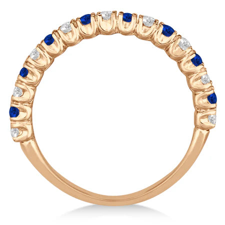 Lab Blue Sapphire & Lab Diamond Wedding Band Anniversary Ring in 14k Rose Gold (0.75ct)