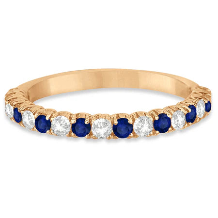 Lab Blue Sapphire & Lab Diamond Wedding Band Anniversary Ring in 14k Rose Gold (0.75ct)