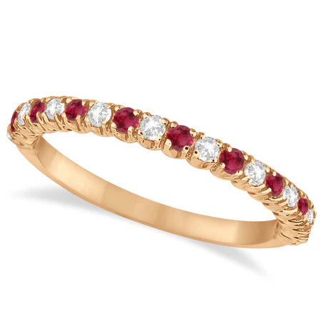 Lab Ruby & Lab Diamond Wedding Band Anniversary Ring in 14k Rose Gold (0.50ct)