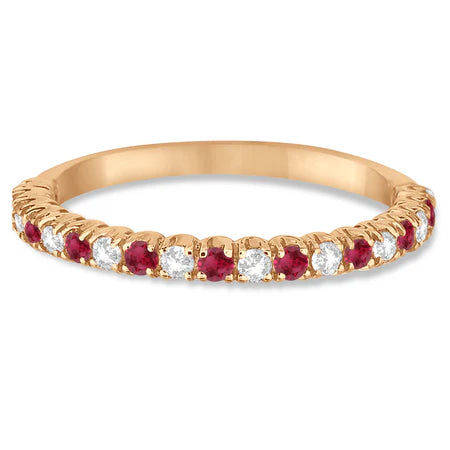 Lab Ruby & Lab Diamond Wedding Band Anniversary Ring in 14k Rose Gold (0.50ct)