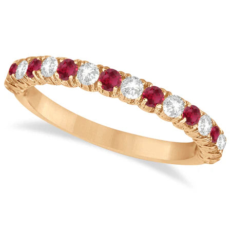 Lab Ruby & Lab Diamond Wedding Band Anniversary Ring in 14k Rose Gold (0.75ct)