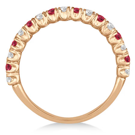 Lab Ruby & Lab Diamond Wedding Band Anniversary Ring in 14k Rose Gold (0.75ct)