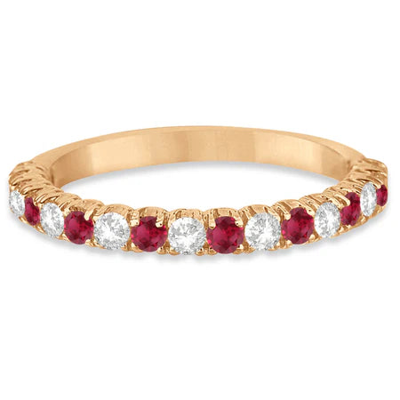 Lab Ruby & Lab Diamond Wedding Band Anniversary Ring in 14k Rose Gold (0.75ct)