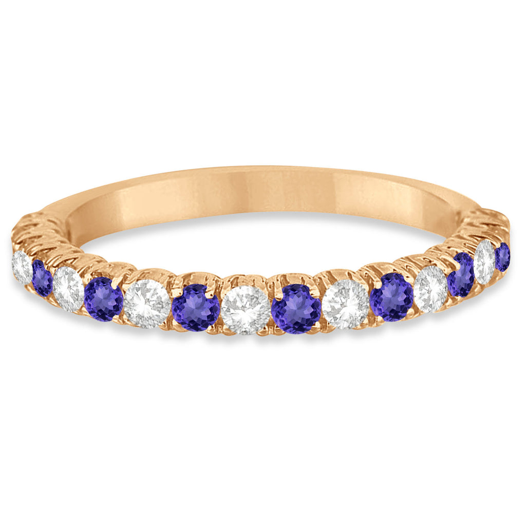 Tanzanite & Diamond Wedding Band Anniversary Ring in 14k Rose Gold (0.75ct)