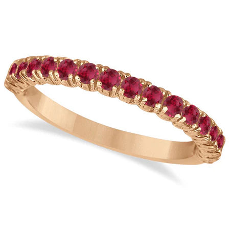 Half-Eternity Pave-set Lab Ruby Stacking Ring 14k Rose Gold (0.95ct)