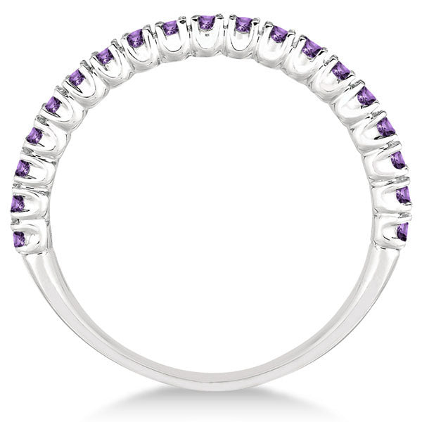 Half-Eternity Pave-Set Thin Amethyst Stack Ring 14k White Gold (0.65ct)