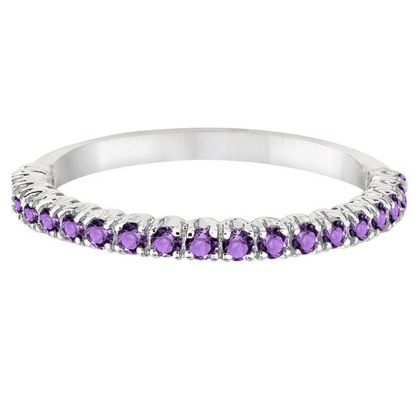 Half-Eternity Pave-Set Thin Amethyst Stack Ring 14k White Gold (0.65ct)