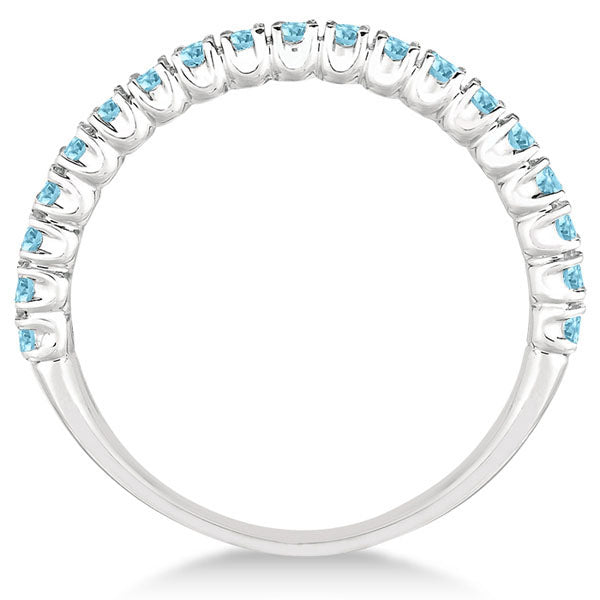 Half-Eternity Pave-Set Thin Aquamarine Stack Ring 14k White Gold (0.65ct)