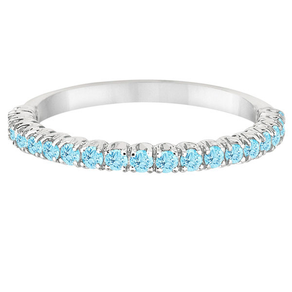 Half-Eternity Pave-Set Thin Aquamarine Stack Ring 14k White Gold (0.65ct)