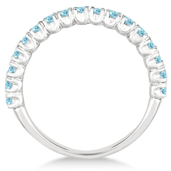 Half-Eternity Pave-set Aquamarine Stacking Ring 14k White Gold (0.95ct)