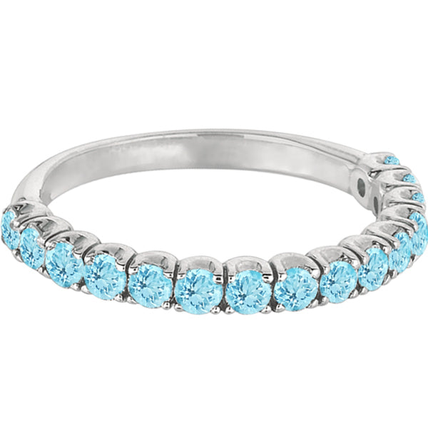 Aquamarine Semi-Eternity Ring Band 14k White Gold (1.09ct)