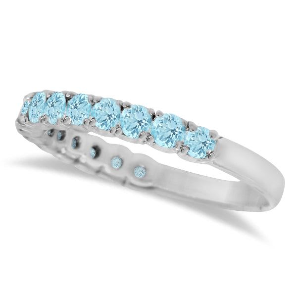 Aquamarine Semi-Eternity Ring Band 14k White Gold (1.09ct)