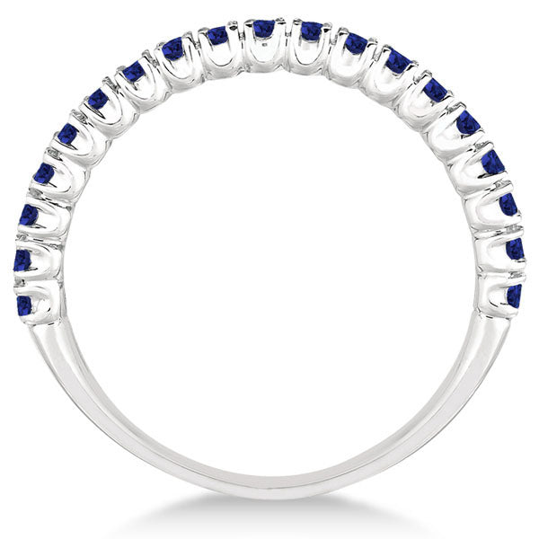 Half-Eternity Pave Thin Blue Sapphire Stack Ring 14k White Gold (0.65ct)