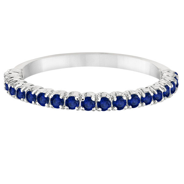 Half-Eternity Pave Thin Blue Sapphire Stack Ring 14k White Gold (0.65ct)