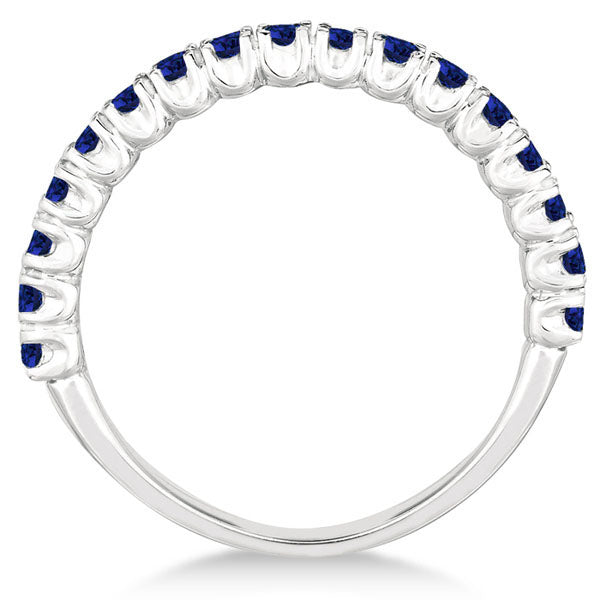 Half-Eternity Pave Blue Sapphire Stacking Ring 14k White Gold (0.95ct)