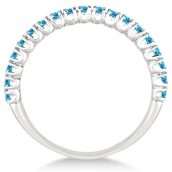 Half-Eternity Pave Thin Blue Topaz Stack Ring 14k White Gold (0.65ct)