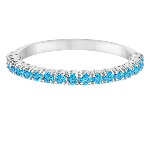 Half-Eternity Pave Thin Blue Topaz Stack Ring 14k White Gold (0.65ct)
