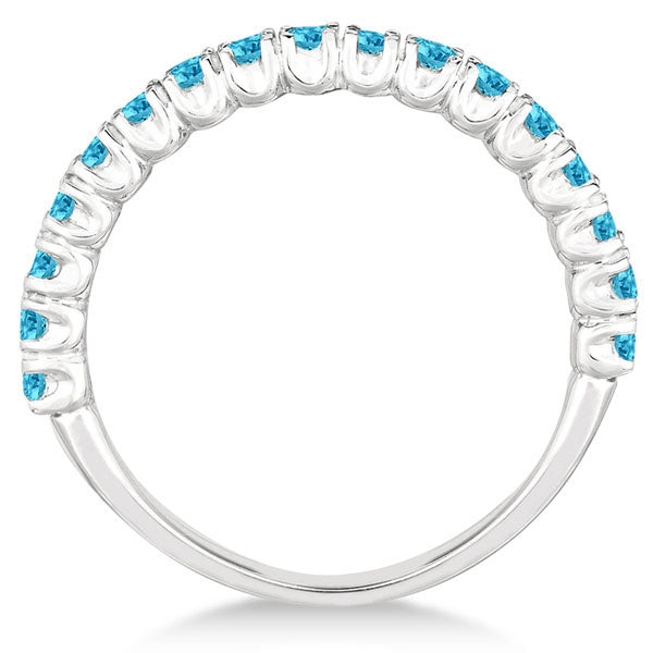 Half-Eternity Pave-Set Blue Topaz Stacking Ring 14k White Gold (0.95ct)