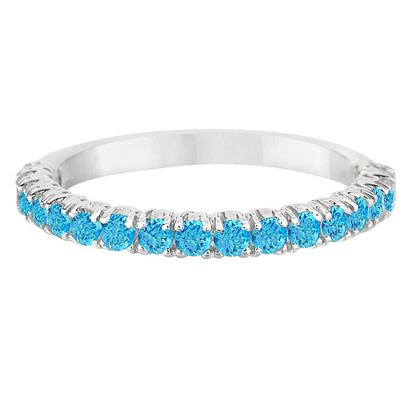 Half-Eternity Pave-Set Blue Topaz Stacking Ring 14k White Gold (0.95ct)