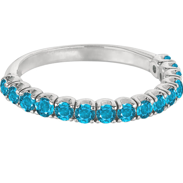 Blue Topaz Semi-Eternity Ring Band 14k White Gold (1.09ct)