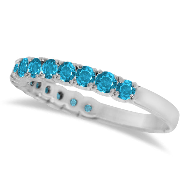 Blue Topaz Semi-Eternity Ring Band 14k White Gold (1.09ct)