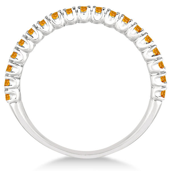 Half-Eternity Pave-Set Thin Citrine Stacking Ring 14k White Gold (0.65ct)