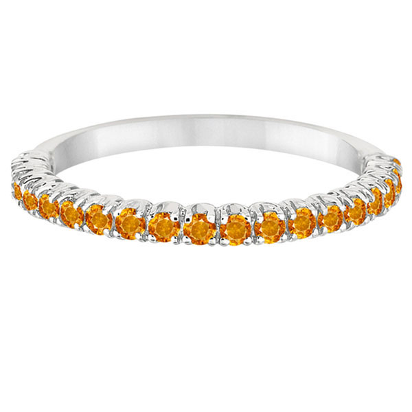 Half-Eternity Pave-Set Thin Citrine Stacking Ring 14k White Gold (0.65ct)