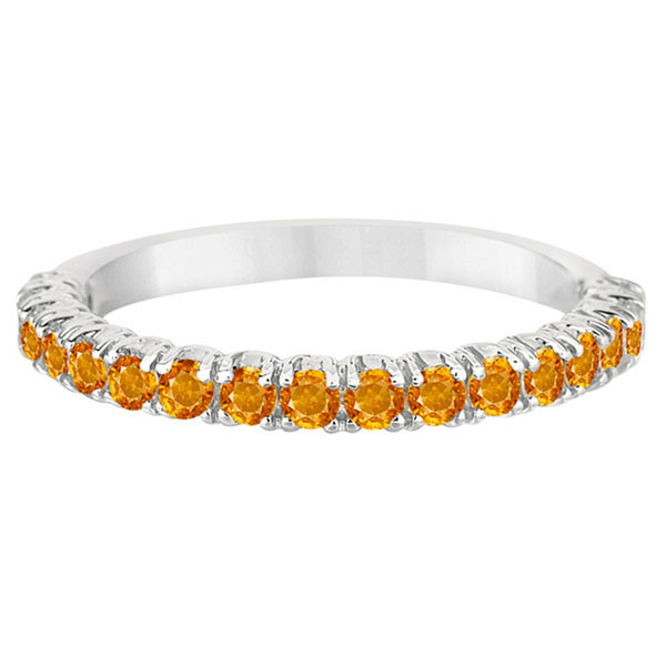 Half-Eternity Pave-Set Citrine Stacking Ring 14k White Gold (0.95ct)
