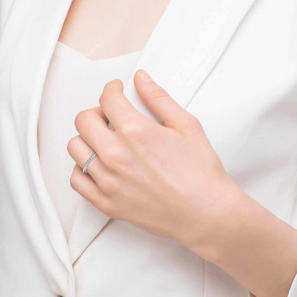 Half-Eternity Pave-Set Diamond Stacking Ring 14k White Gold (0.75ct)