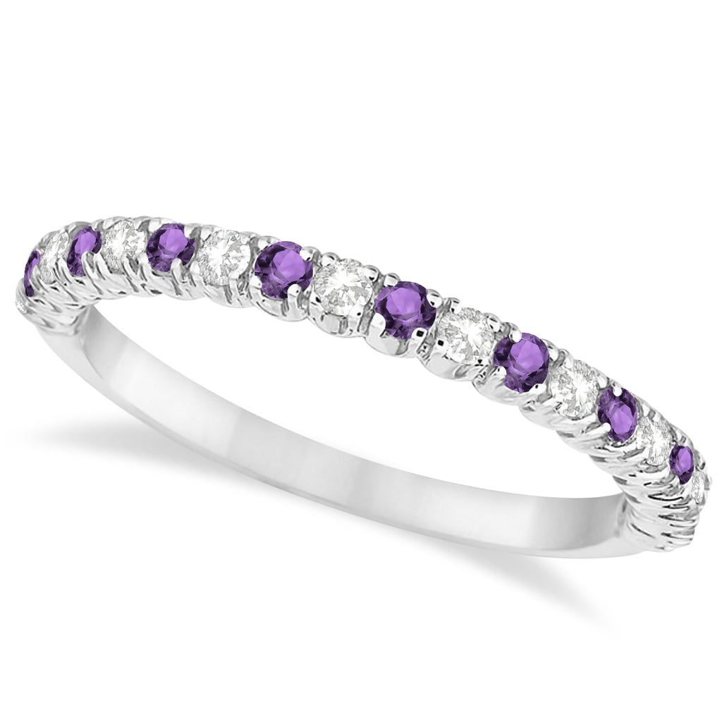 Amethyst & Diamond Wedding Band Anniversary Ring in 14k White Gold (0.50ct)
