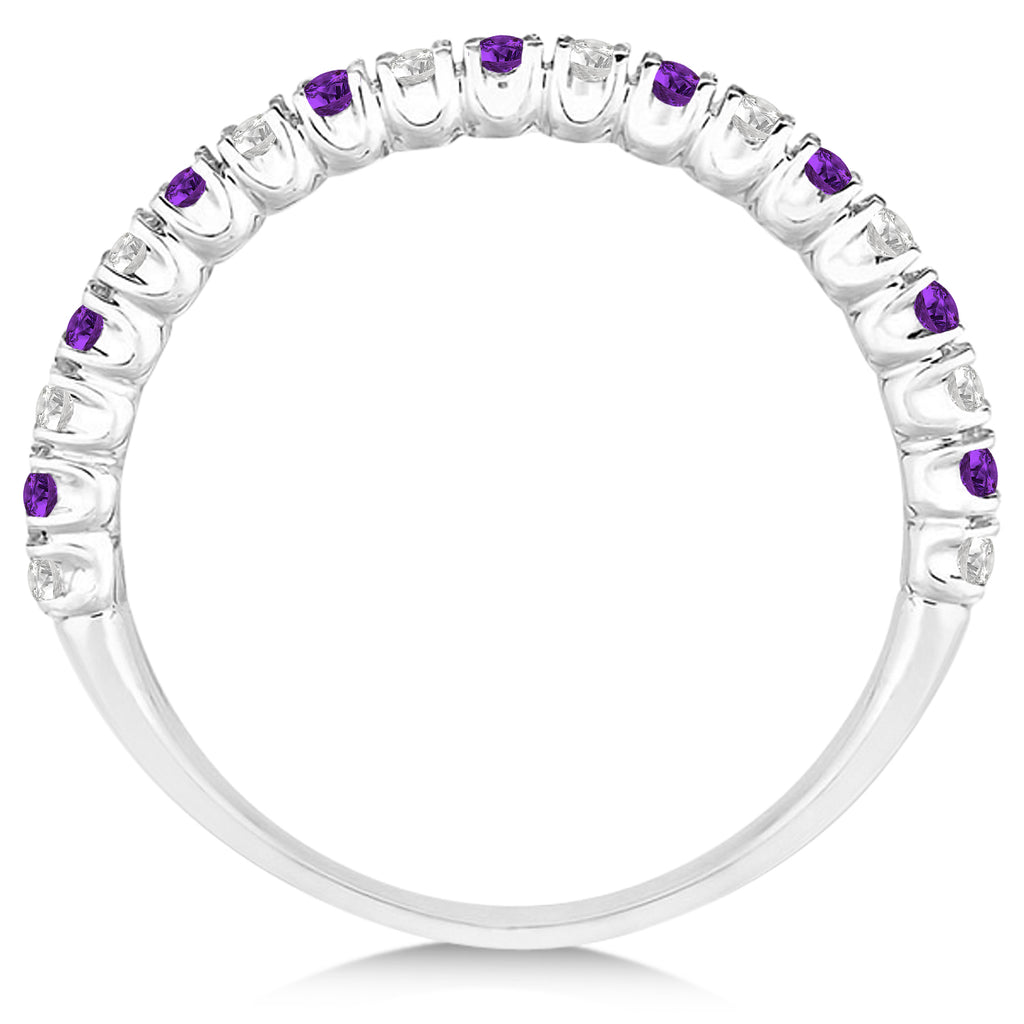 Amethyst & Diamond Wedding Band Anniversary Ring in 14k White Gold (0.50ct)
