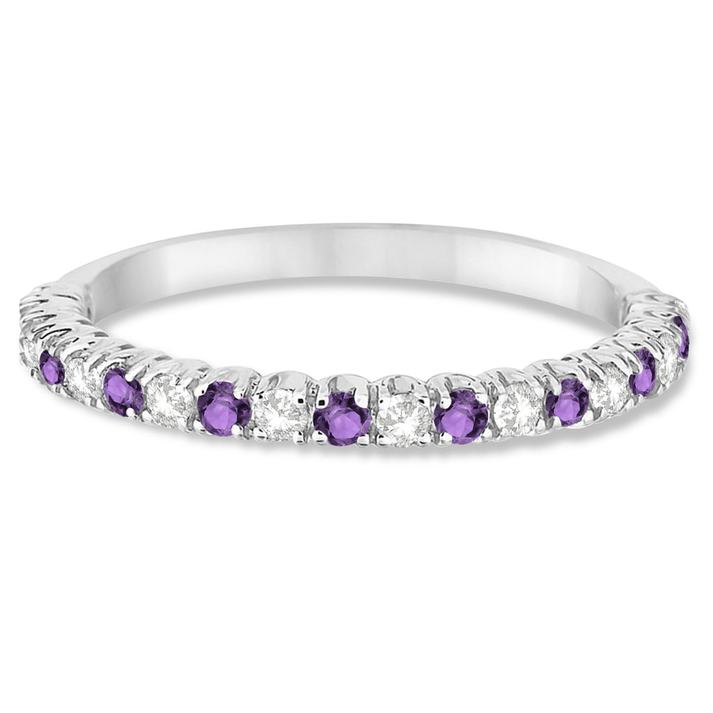 Amethyst & Diamond Wedding Band Anniversary Ring in 14k White Gold (0.50ct)