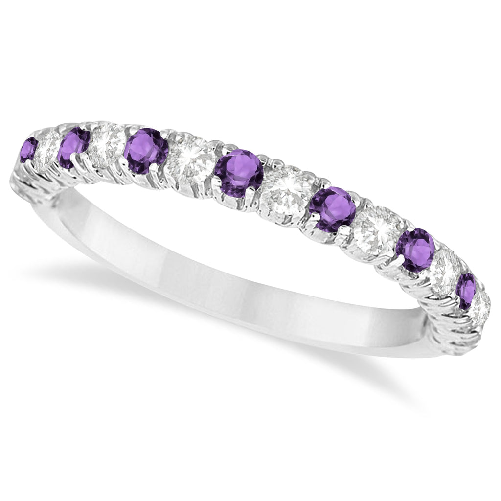 Amethyst & Diamond Wedding Band Anniversary Ring in 14k White Gold (0.75ct)